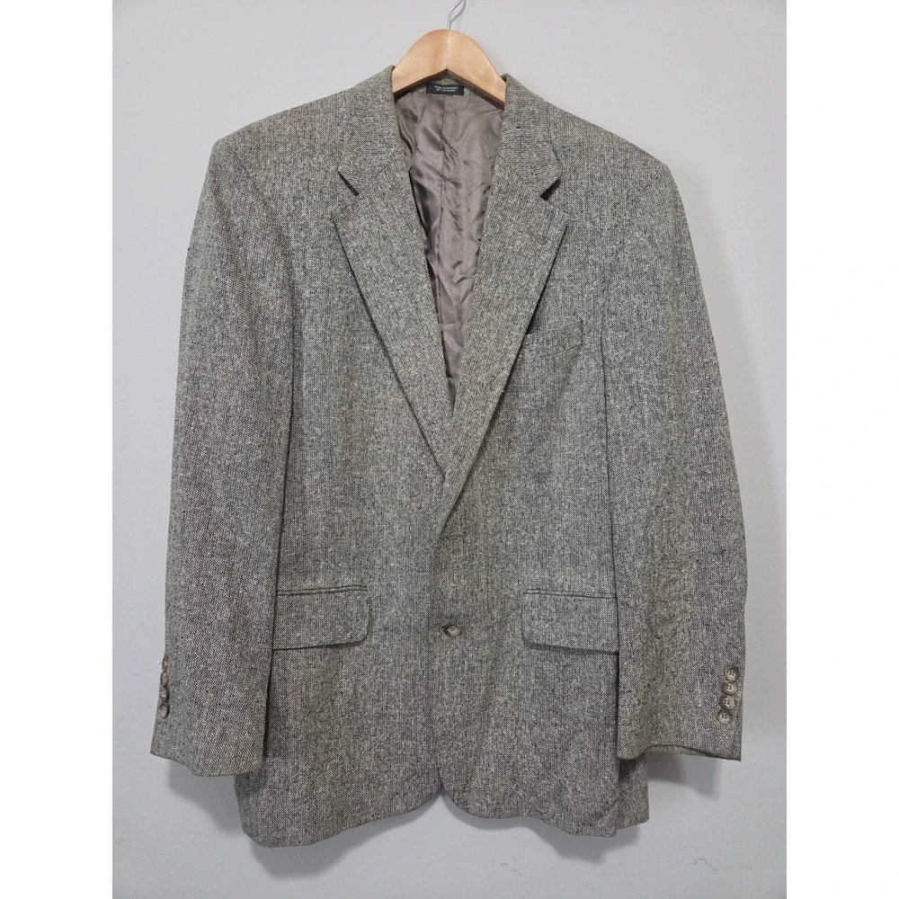 Deansgate Mens 40R Silk Blazer Sport Coat Grey‎ Tweed 2 Button Made in Lithuania